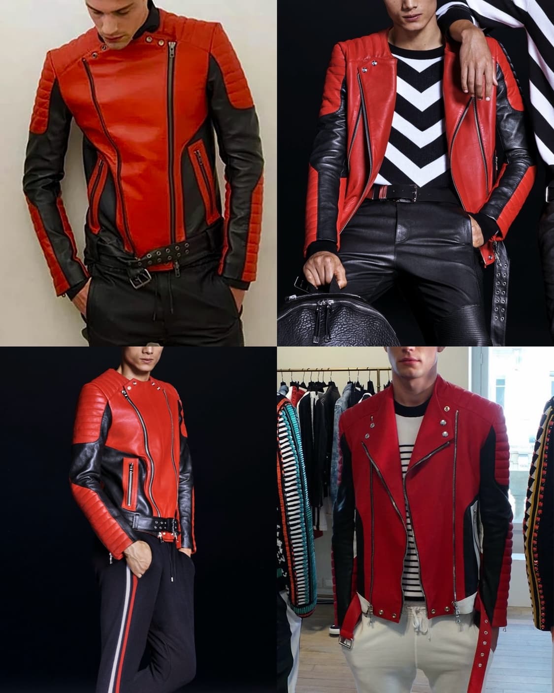 H&M 발망 콜라보 레드 블랙 양가죽 가죽 레더 바이커 라이더 자켓 44 상품이미지2