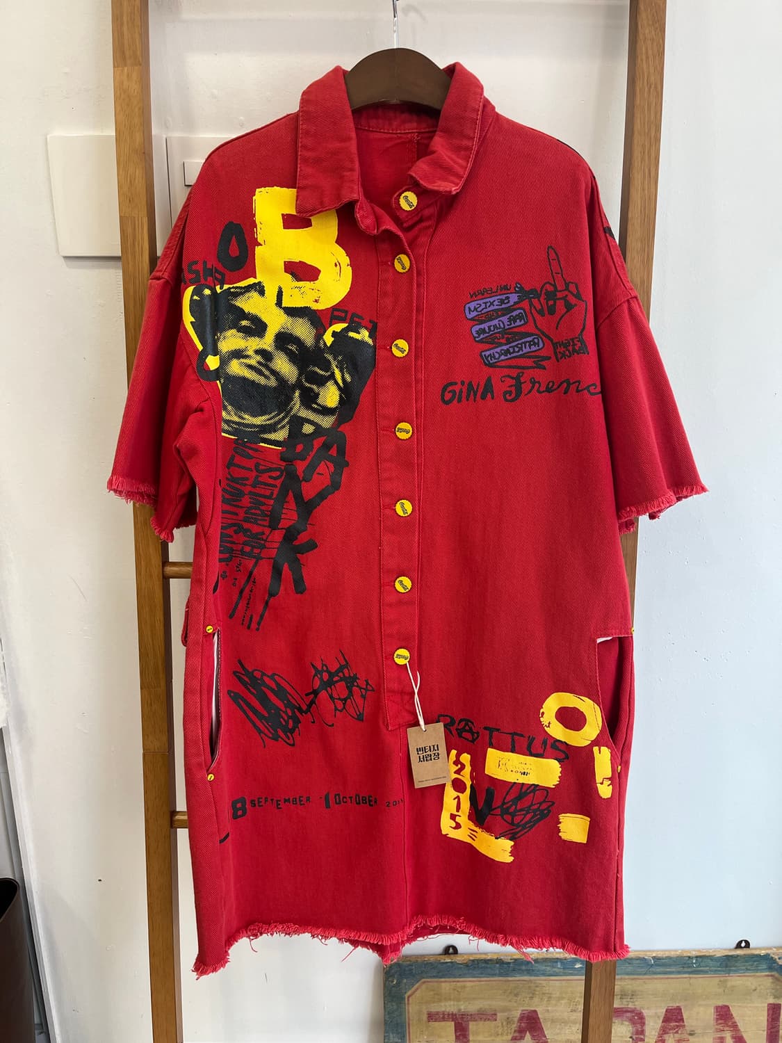 레드 아트 그래피티 데님 미니원피스 상품이미지1