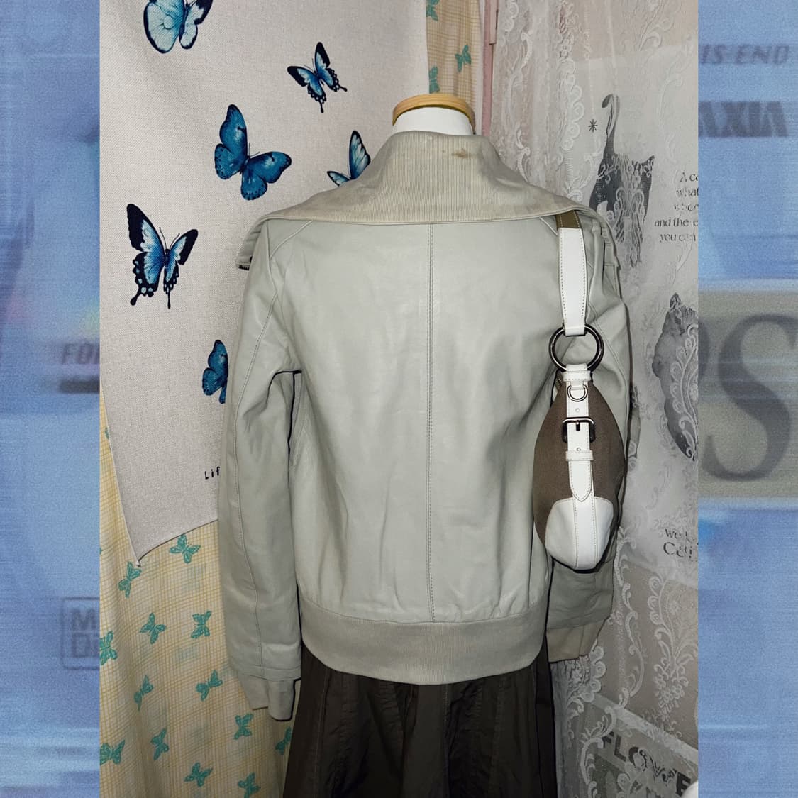 아이보리 빅카라 슬림핏 가죽 자켓 상품이미지6