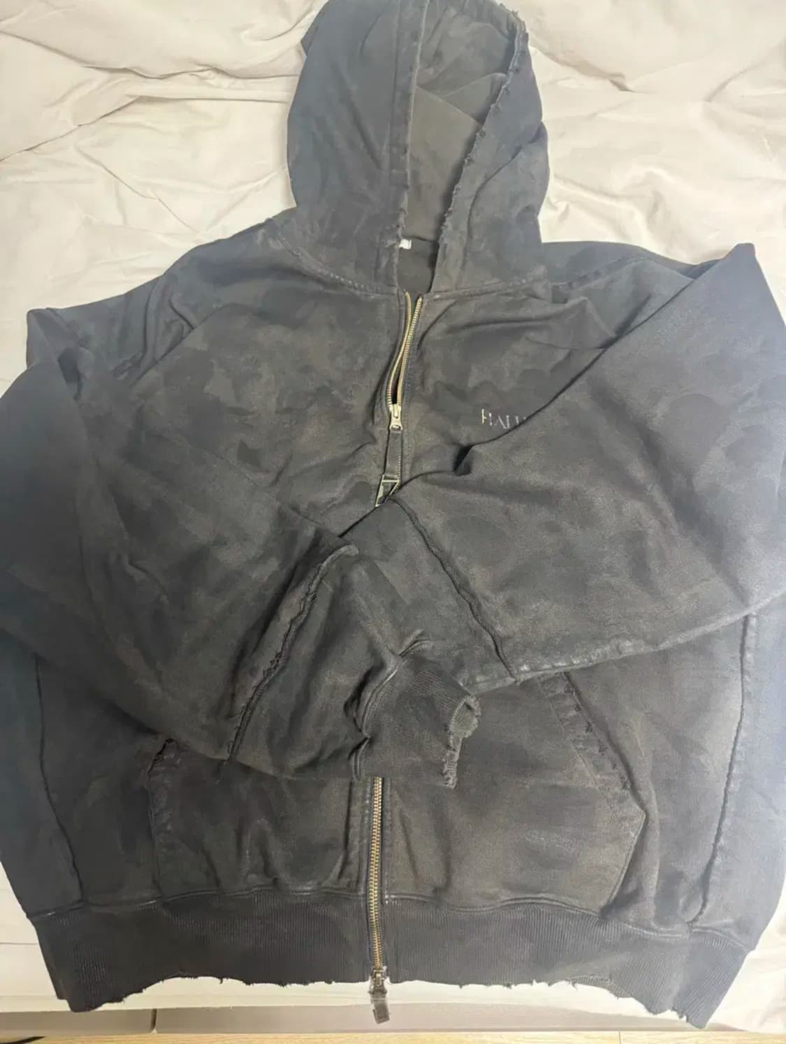 언더마이카 더티 코팅 후드 집업 블랙 2사이즈 상품이미지2