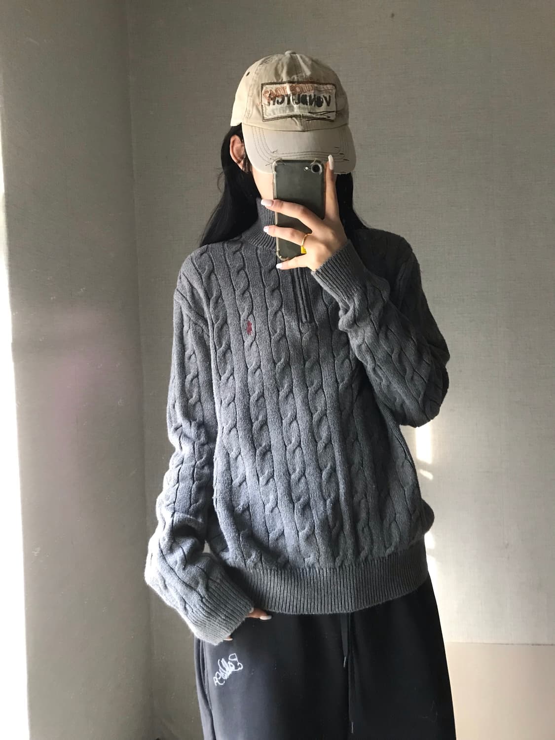 폴로 그레이 케이블 니트 반집업 상품이미지2