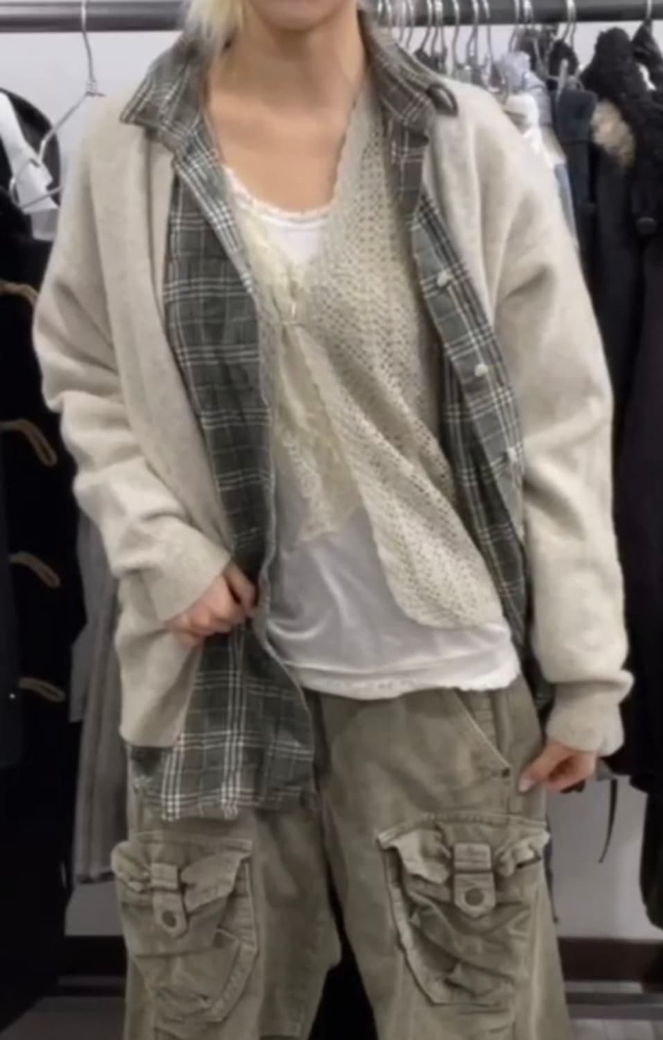 선가든 체크셔츠 가디건 상의셋 모리 녹차 라떼 상품이미지2