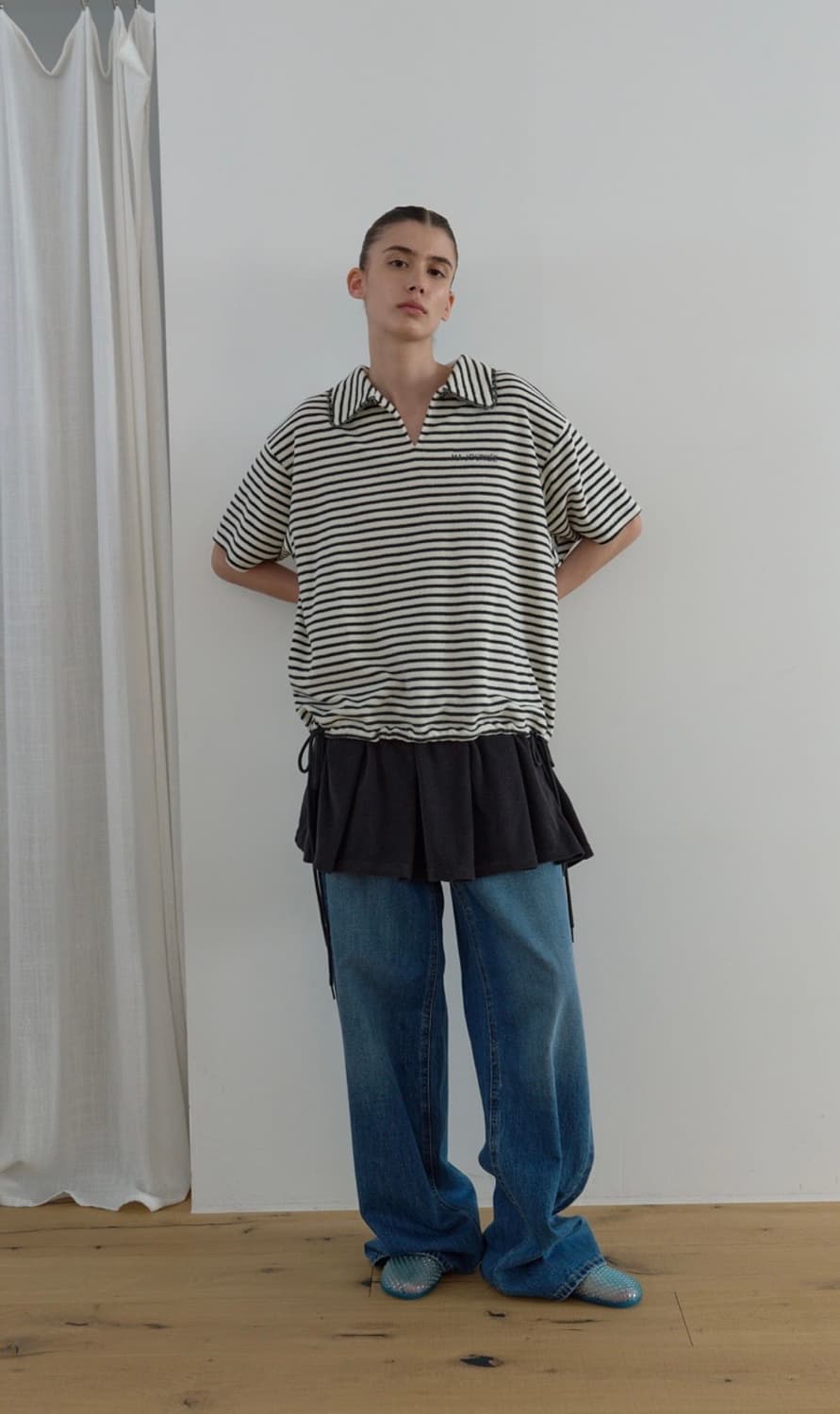 마조네 테리 플리츠 미니 드레스 화이트 상품이미지3