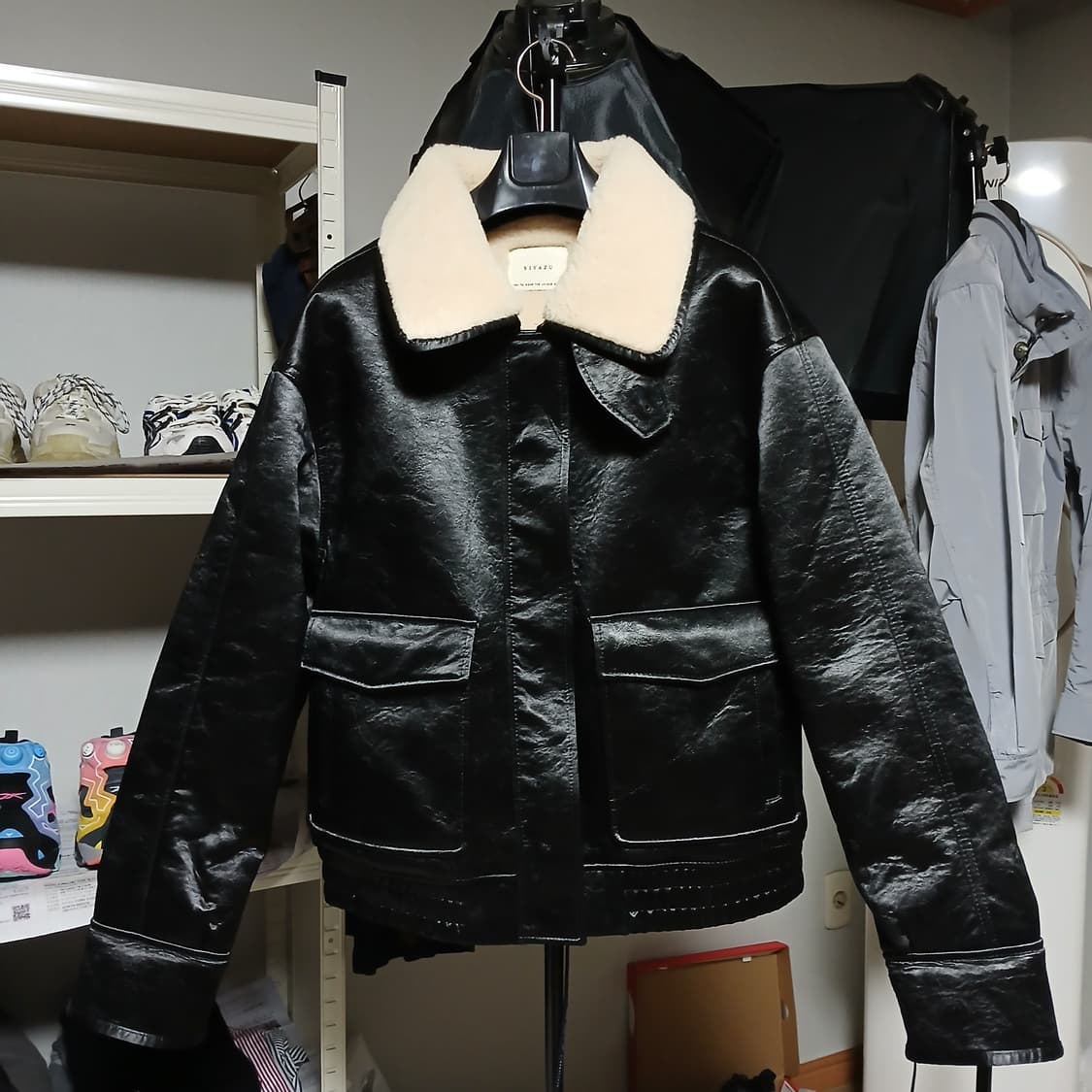 siyazu 시야쥬 봄버 무스탕 페이크레더 가죽 점퍼 겨울 상품이미지2