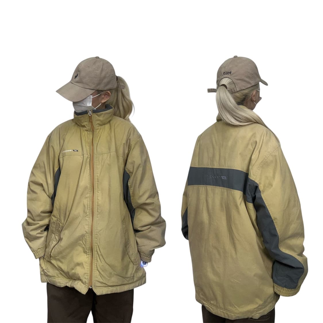 리복 일본판 베이지 퀼팅 오버핏 패딩 바람막이 트랙 자켓 M 상품이미지1