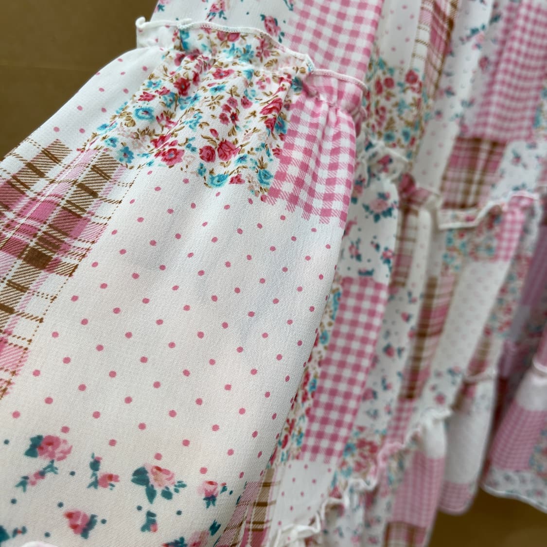 일본빈티지 레렉 패치워크 캉캉 롱스커트 상품이미지9