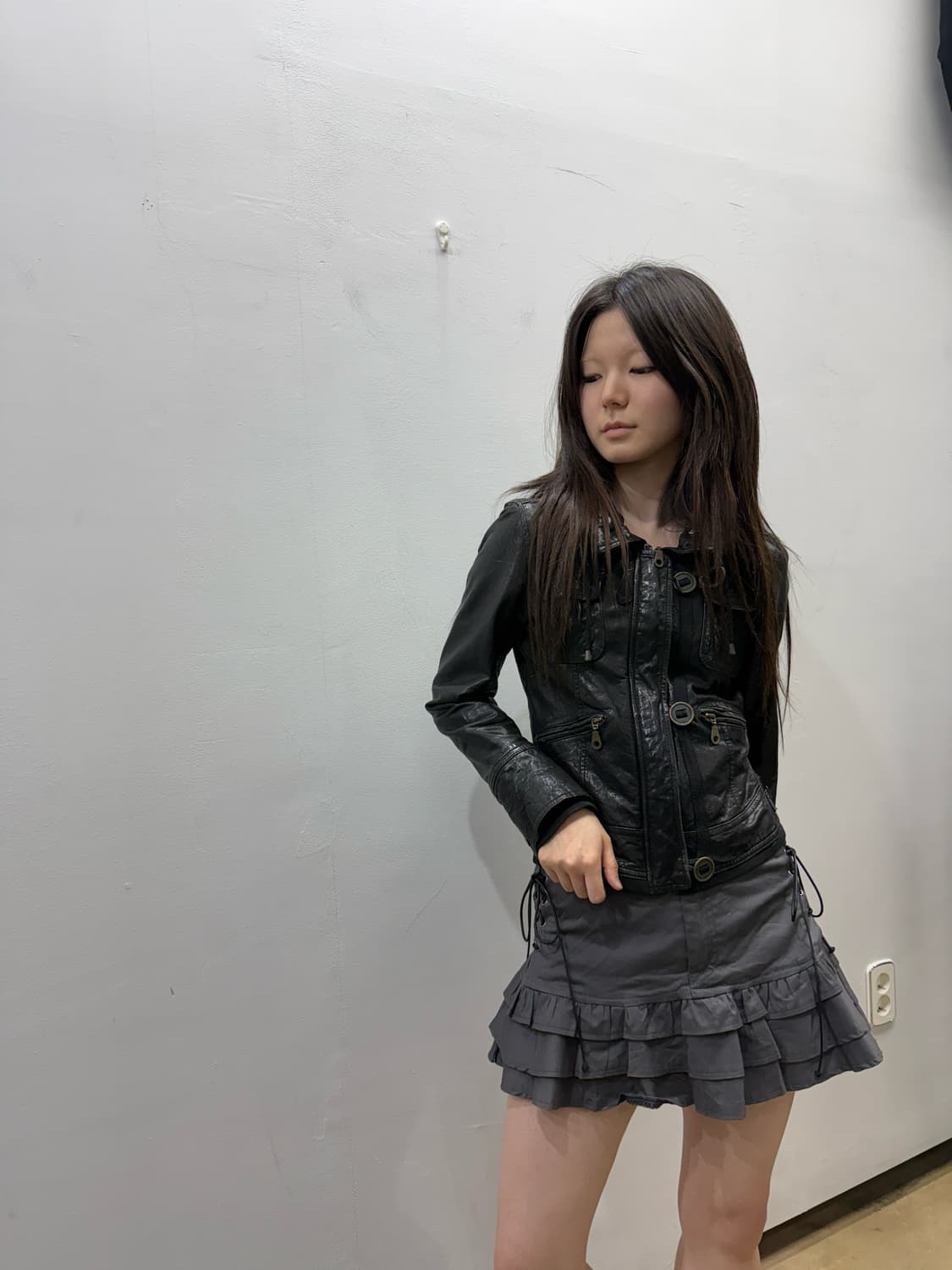 레더 버튼 디테일 집업 자켓 상품이미지2