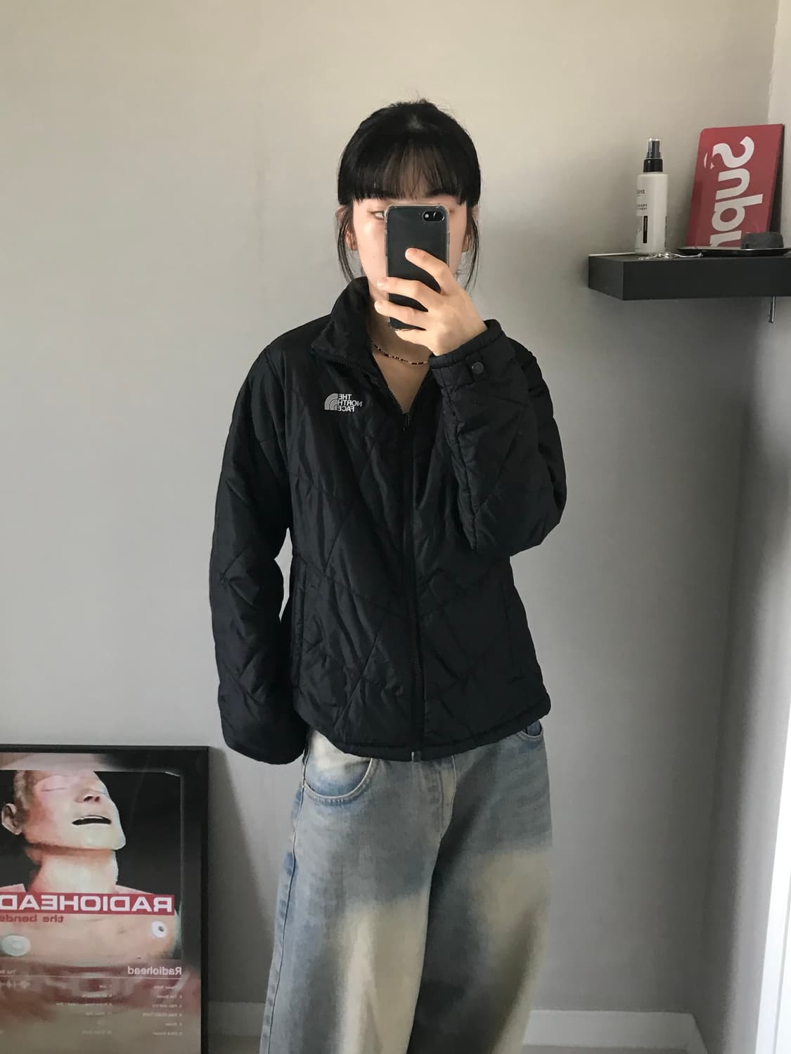 노스페이스 로고 블랙 경량 패딩 상품이미지3