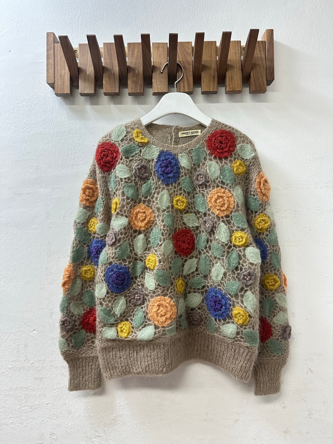 일본빈티지 울 모헤어 크로셰 멀티 컬러 플라워 자수 스웨터 니트  상품이미지1