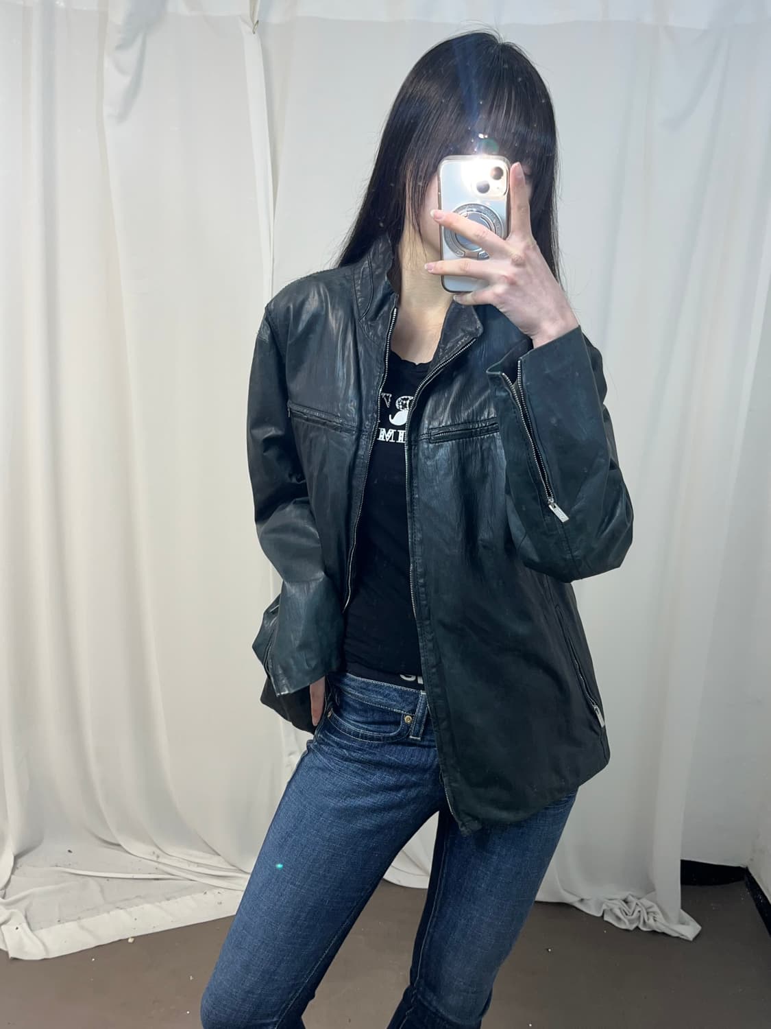 Armani 다크 카키 레더 자켓 상품이미지2