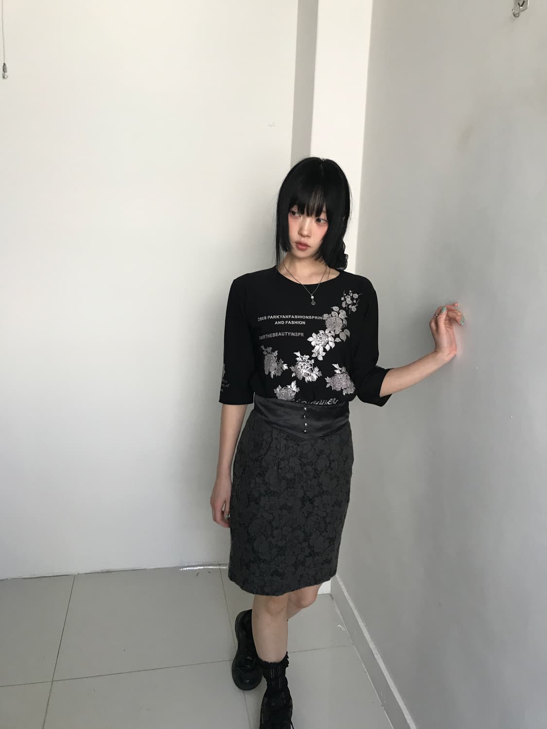(Vintage)Flower black sleeve t 상품이미지6