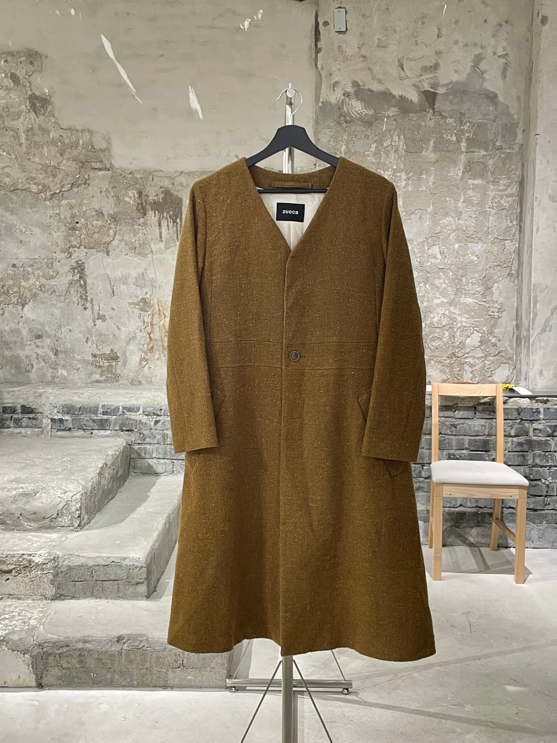 주카 골드 브라운 히든버튼 트위드 울 코트 상품이미지1