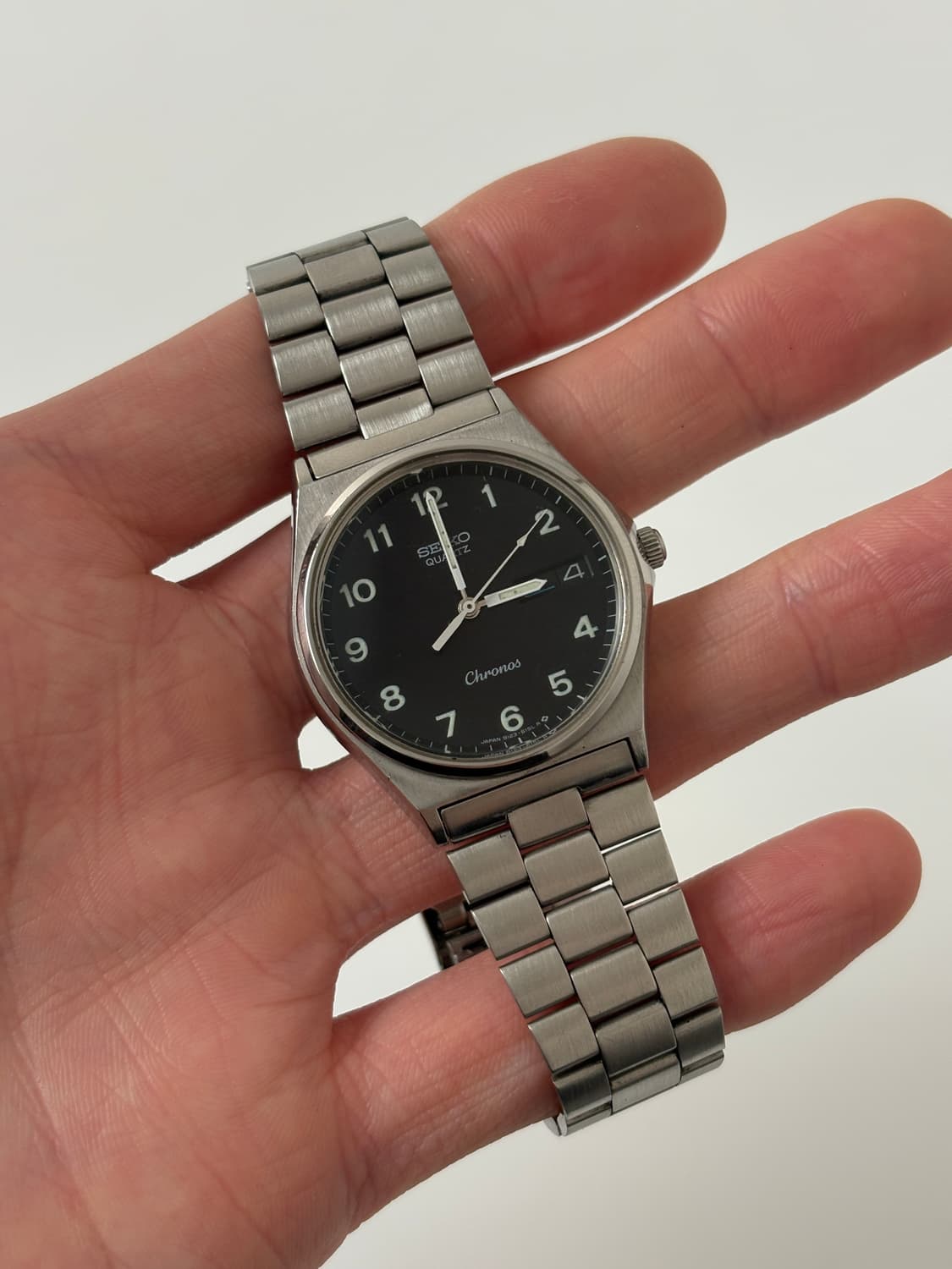 세이코 1980년대 Chronos 블랙 다이얼 실버 쿼츠 남성 상품이미지1