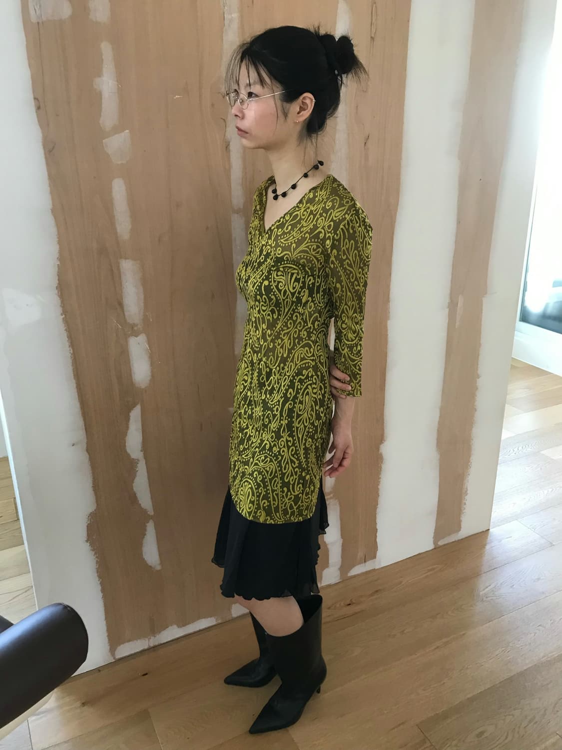 vintage pattern mesh one-piece 상품이미지3