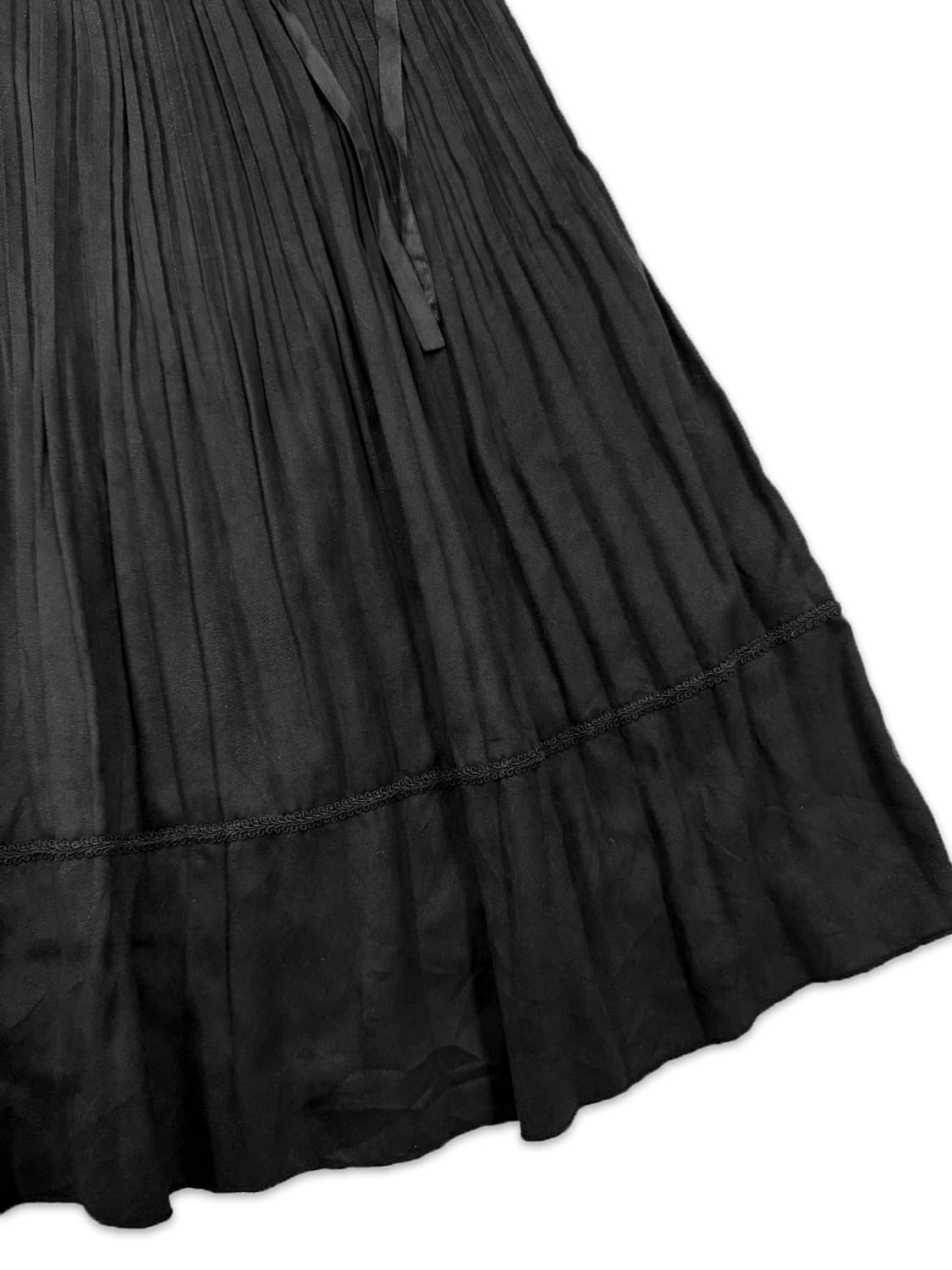 빈티지 블랙 리본 플리츠 플레어 미디 스커트 상품이미지4