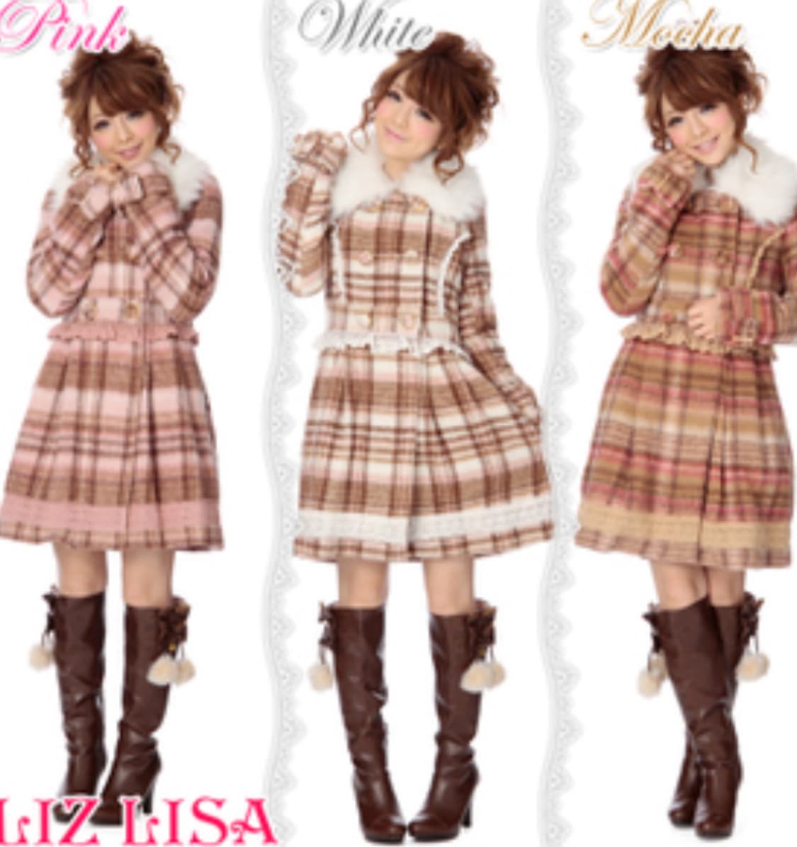 제시)고전 대대장 리즈리사 백리본 퍼카라 딸기화이트초코 체크 코트 핀터깔 상품이미지5