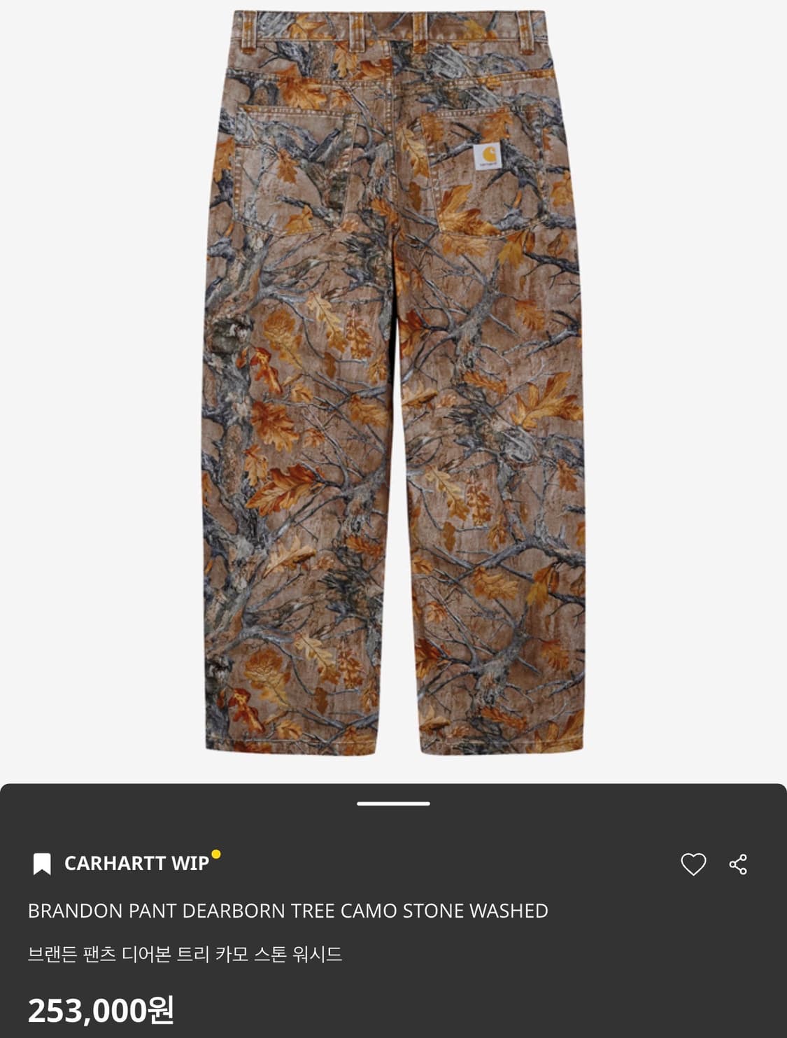 [xl] 칼하트윕 리얼트리 BRANDON PANT 상품이미지3