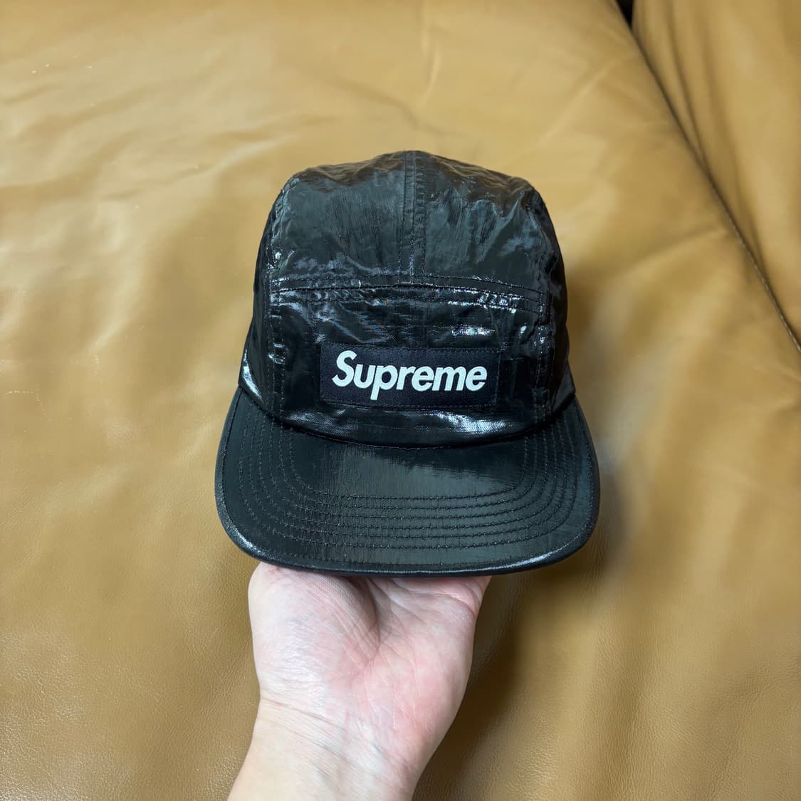 슈프림 캠프캡 모자 박스로고 코티드 리넨 블랙 상품이미지2