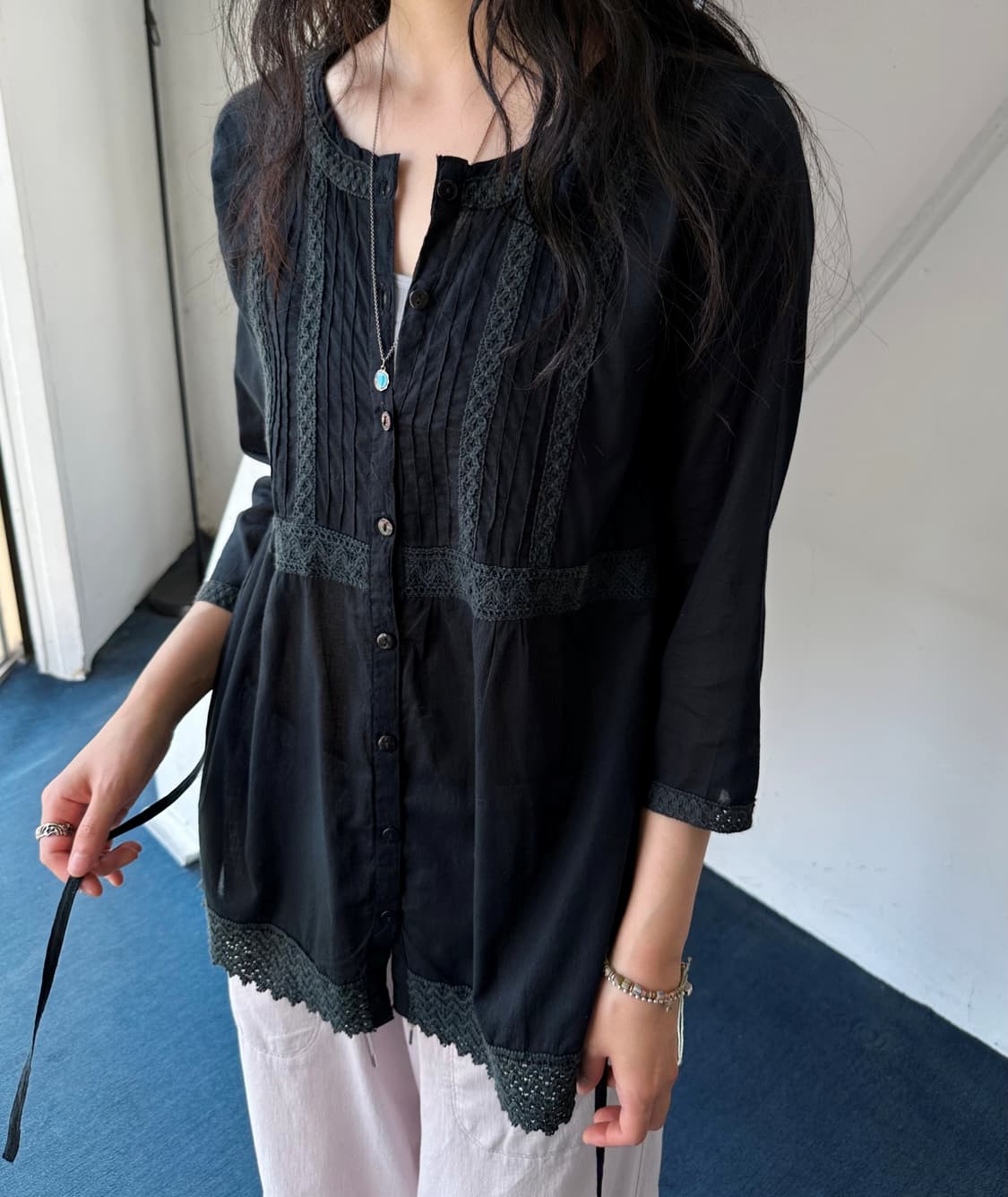 Light cotton stitch design loose shirt 상품이미지9