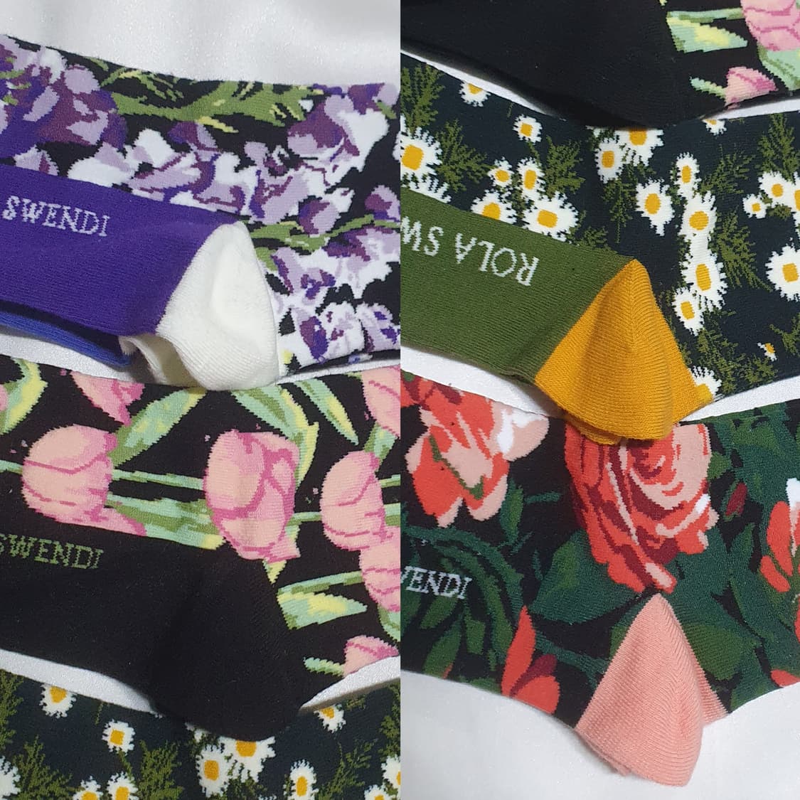 퍼플 그린 옐로우 꽃패턴 양말 상품이미지3