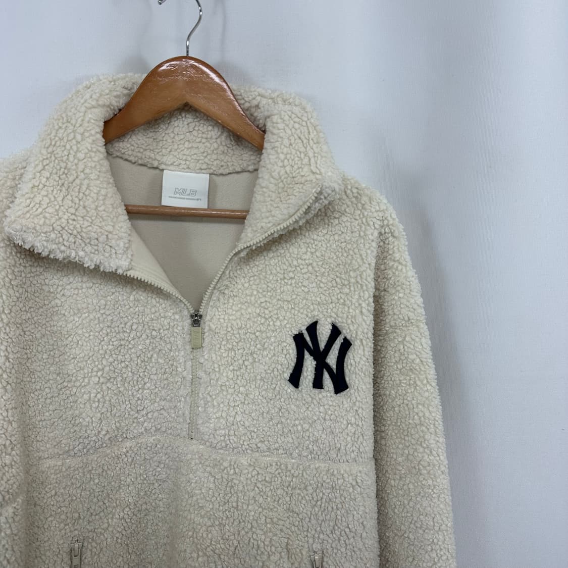 MLB 남성 반집업 기모 뽀글이티셔츠 아이보리 95 M 상품이미지8