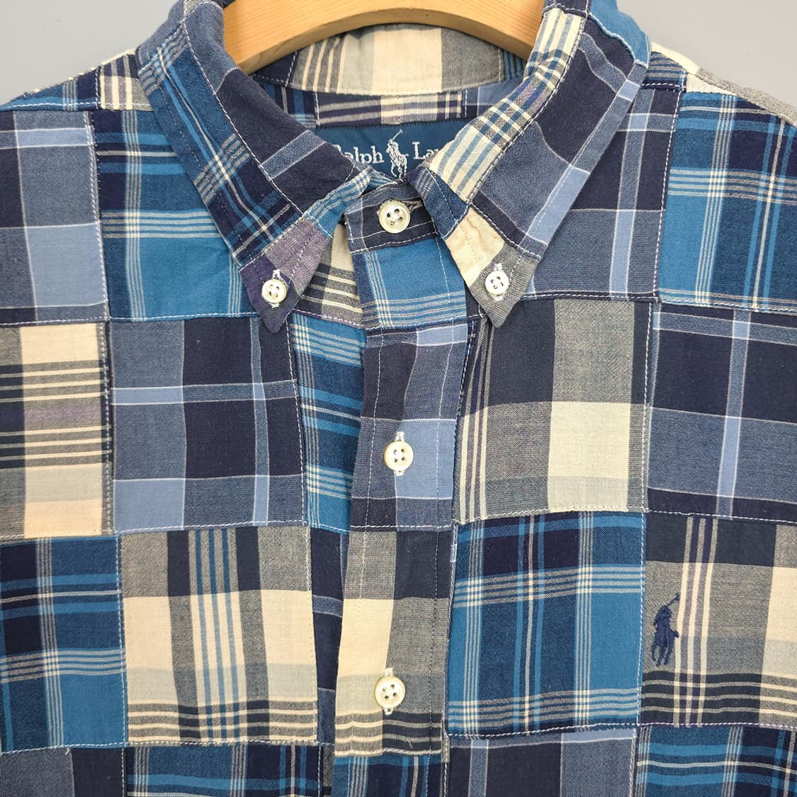 랄프 로렌 Ralph Lauren 커스텀핏 패치워크 체크 반팔셔츠 M 상품이미지2