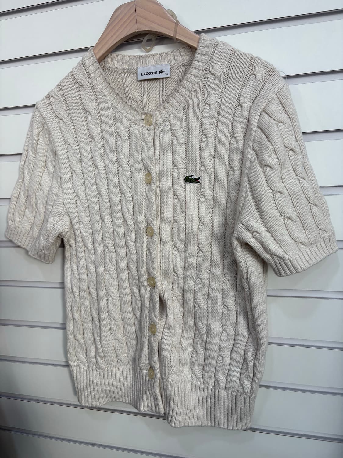 라코스테 케이블 반팔 니트 가디건 아이보리 S 상품이미지3