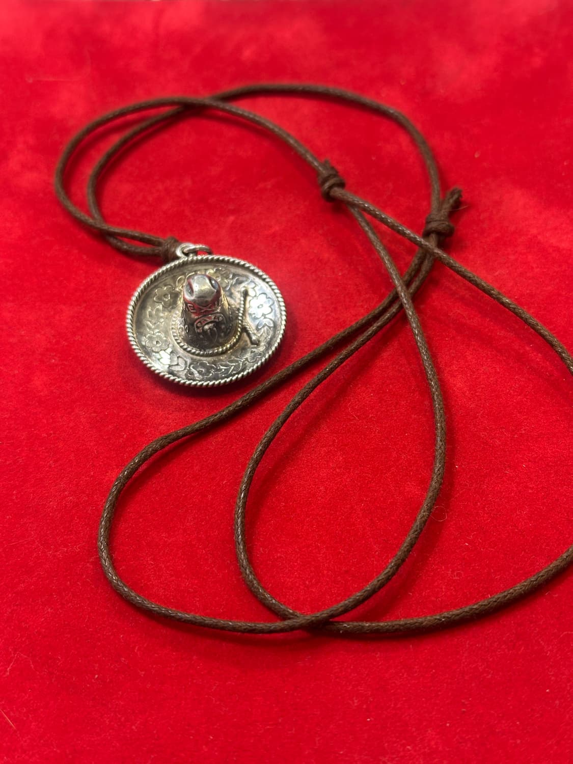 빈티지 멕시코 솜브레로 925 실버 펜던트 브라운 가죽 목걸이 상품이미지3