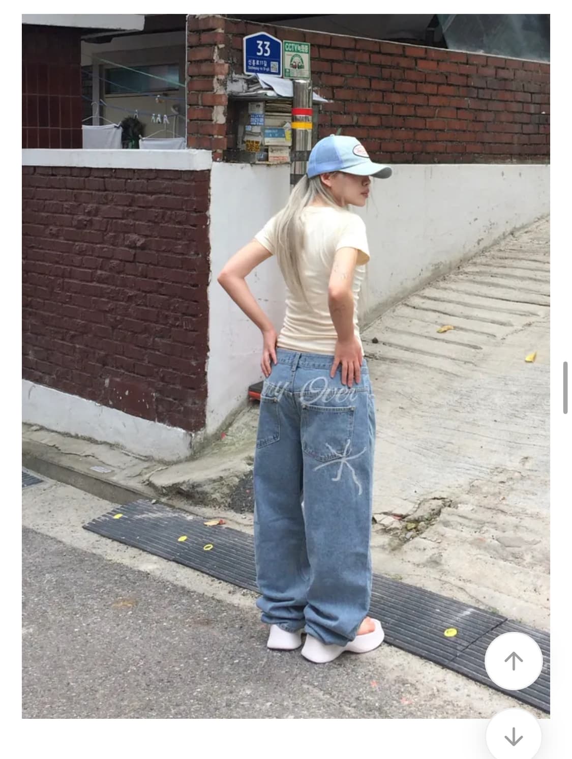 에이블리 자수 데님 팬츠 연청 L 상품이미지1