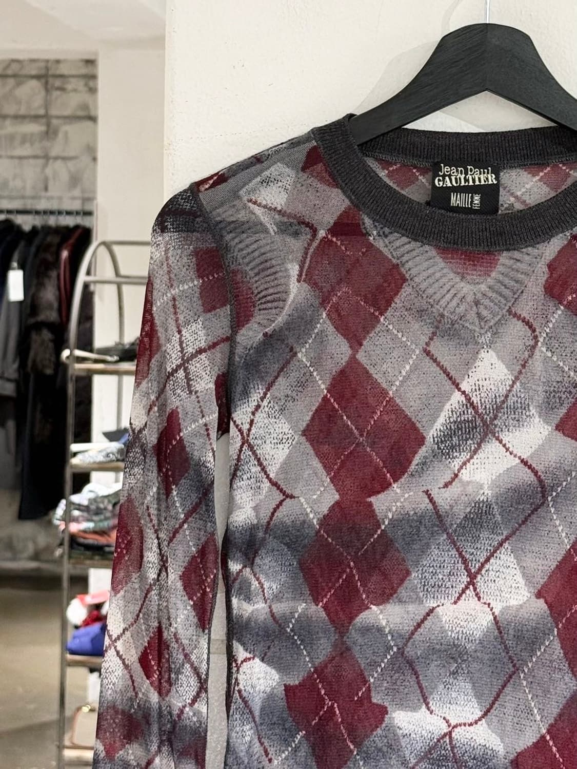 장 폴 고티에 04fw 아가일 스웨터 시스루 메쉬 탑 상품이미지2