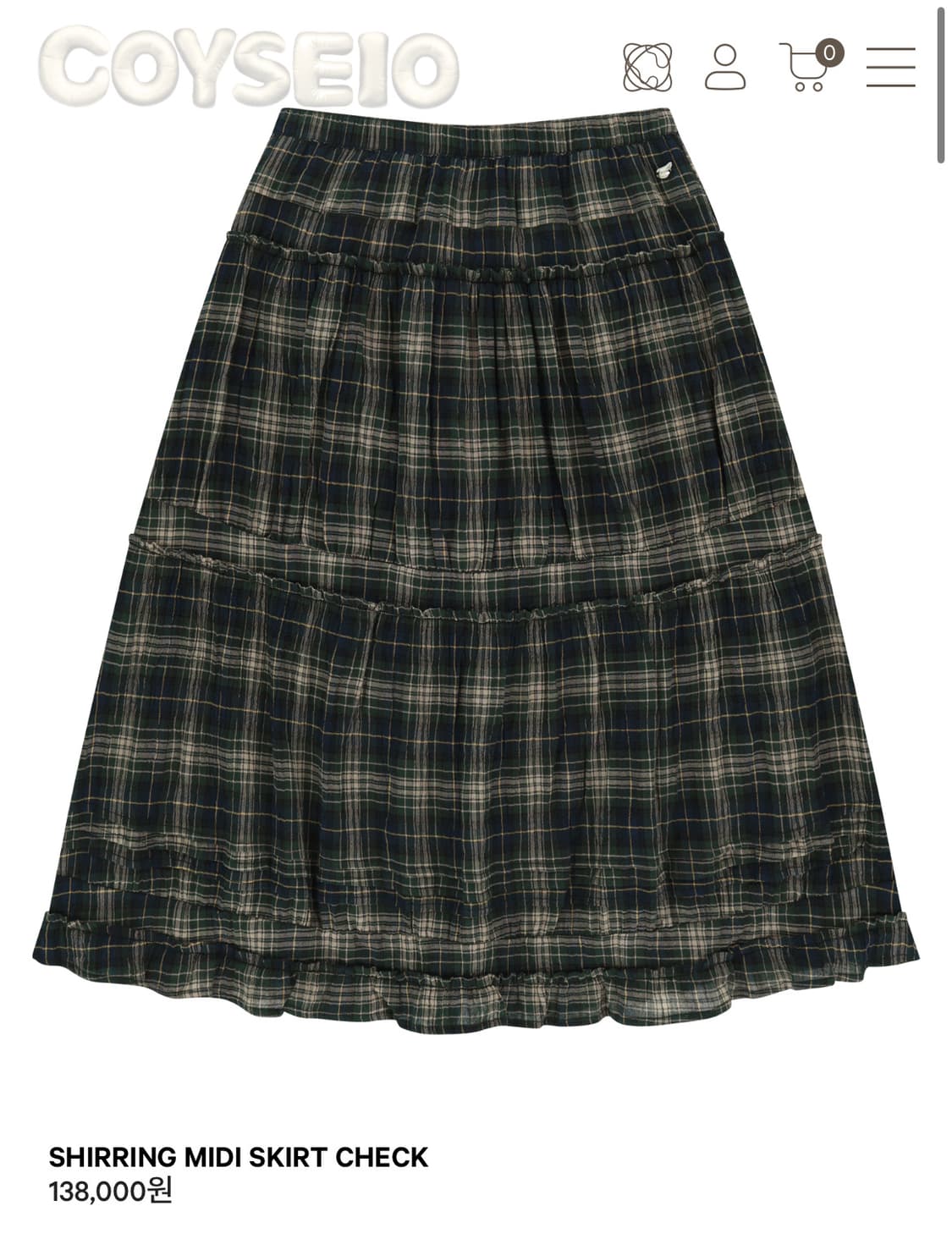 코이세이오 체크 셔링 미디 스커트 2사이즈 상품이미지1