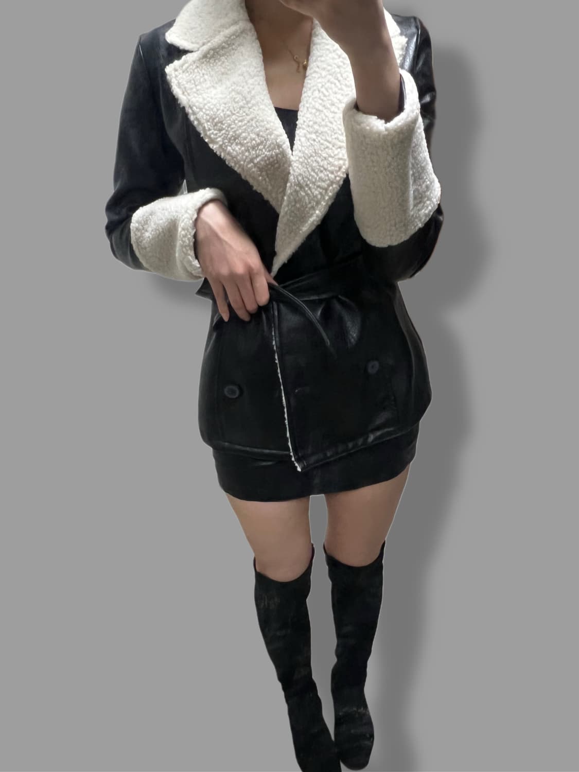 빈티지 무스탕&가죽치마 세트 상품이미지1