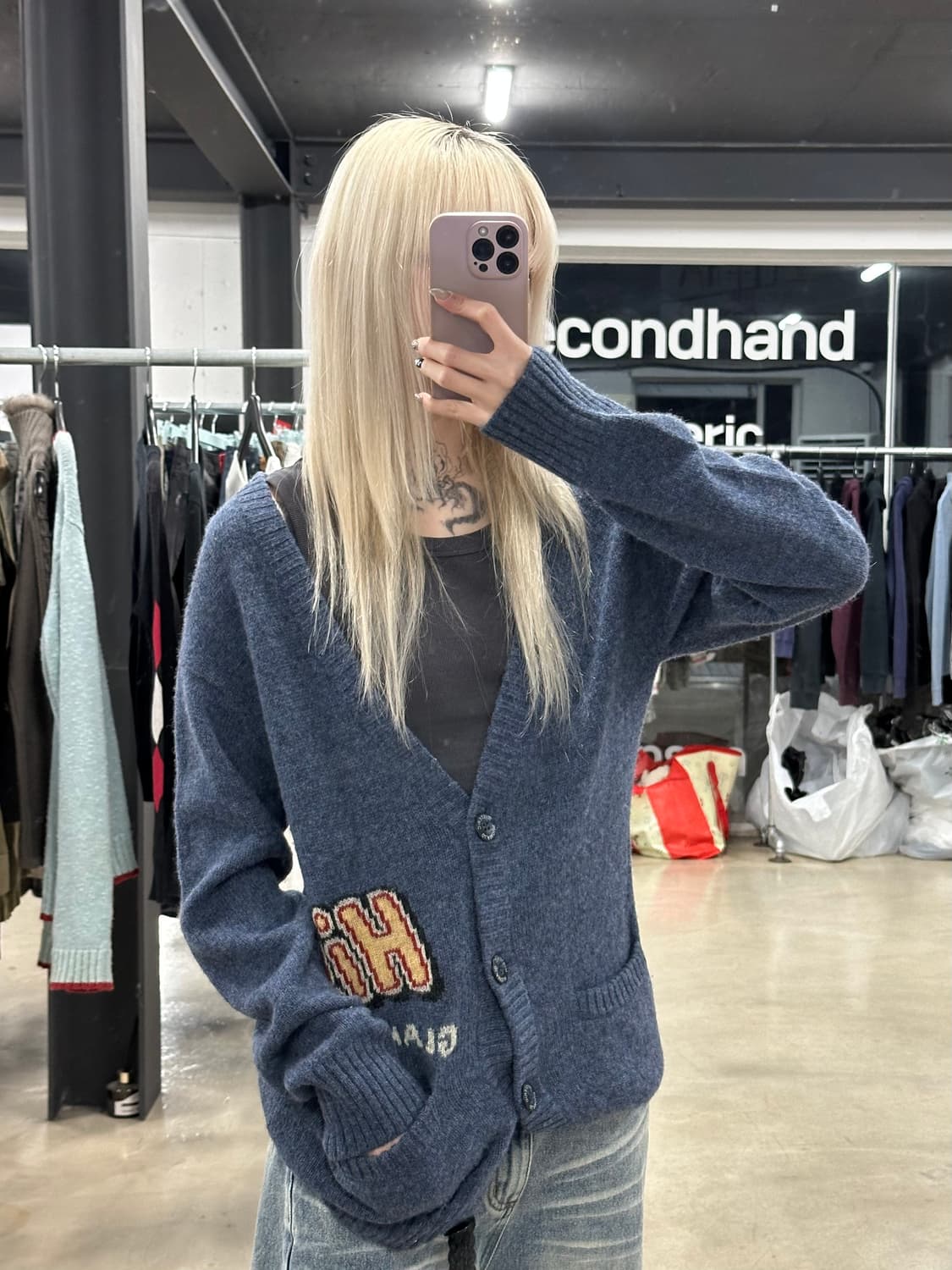 히스테릭 글래머 Bombed Out 울 니트 가디건 상품이미지2