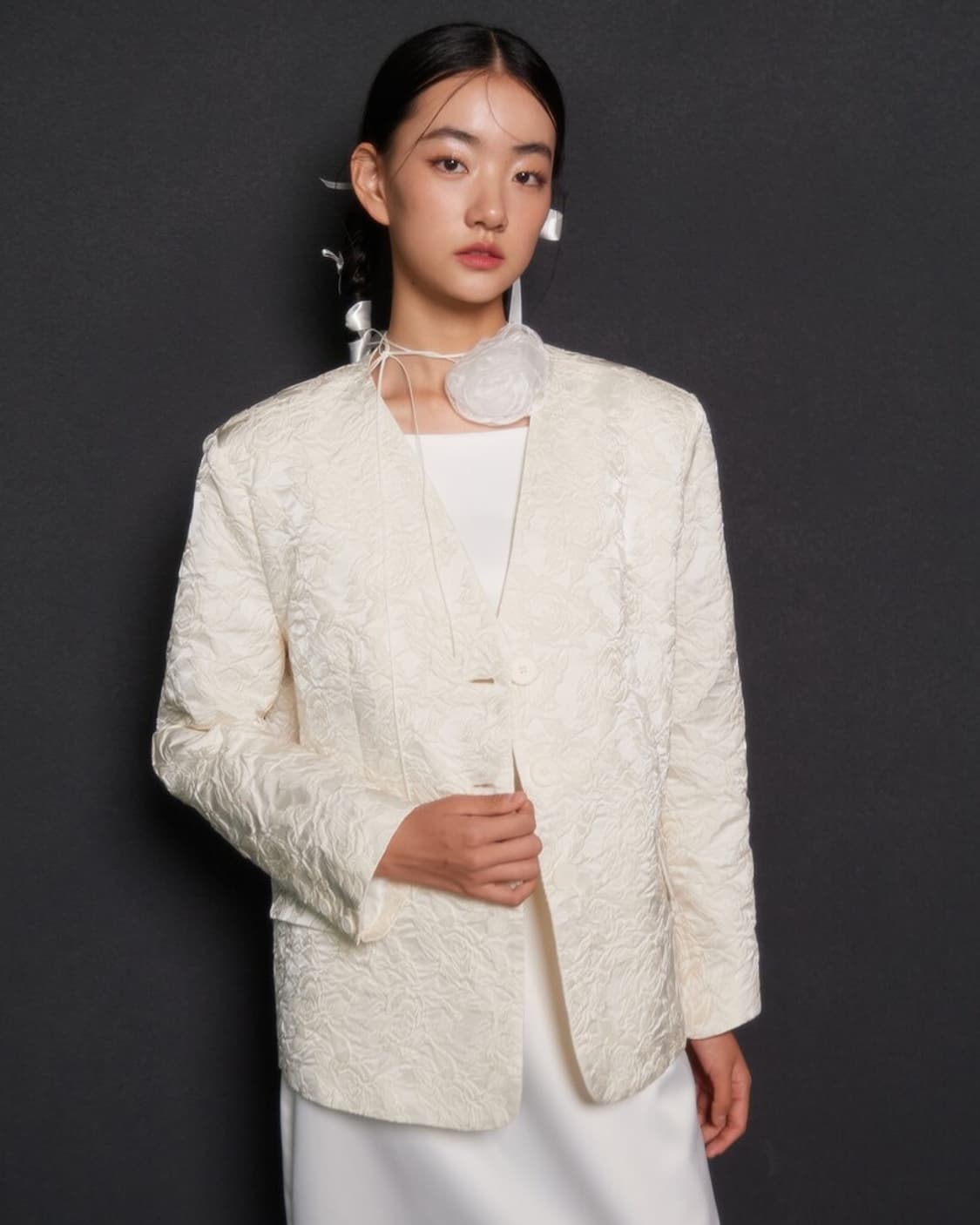 가니송 브라이덜 로즈 코사지 화이트 상품이미지3