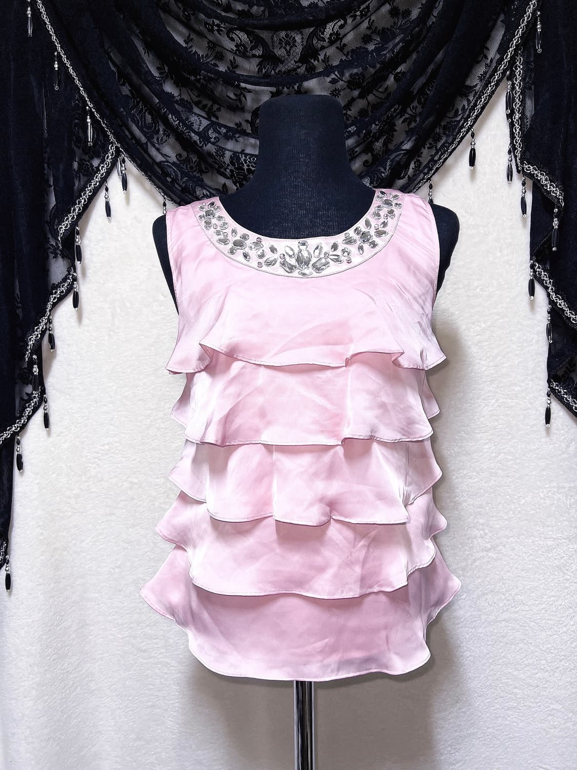 핑키앤다이안 히메갸루 로맨틱 비즈큐빅 쉬폰프릴 로걀탑 나시 헤이세이 핀터 상품이미지5