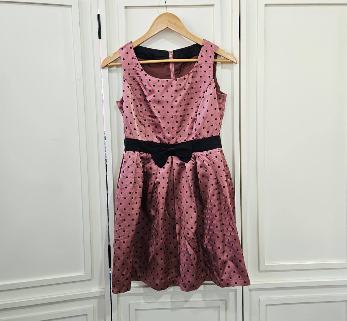 도트 리본 플레어 원피스 상품이미지1