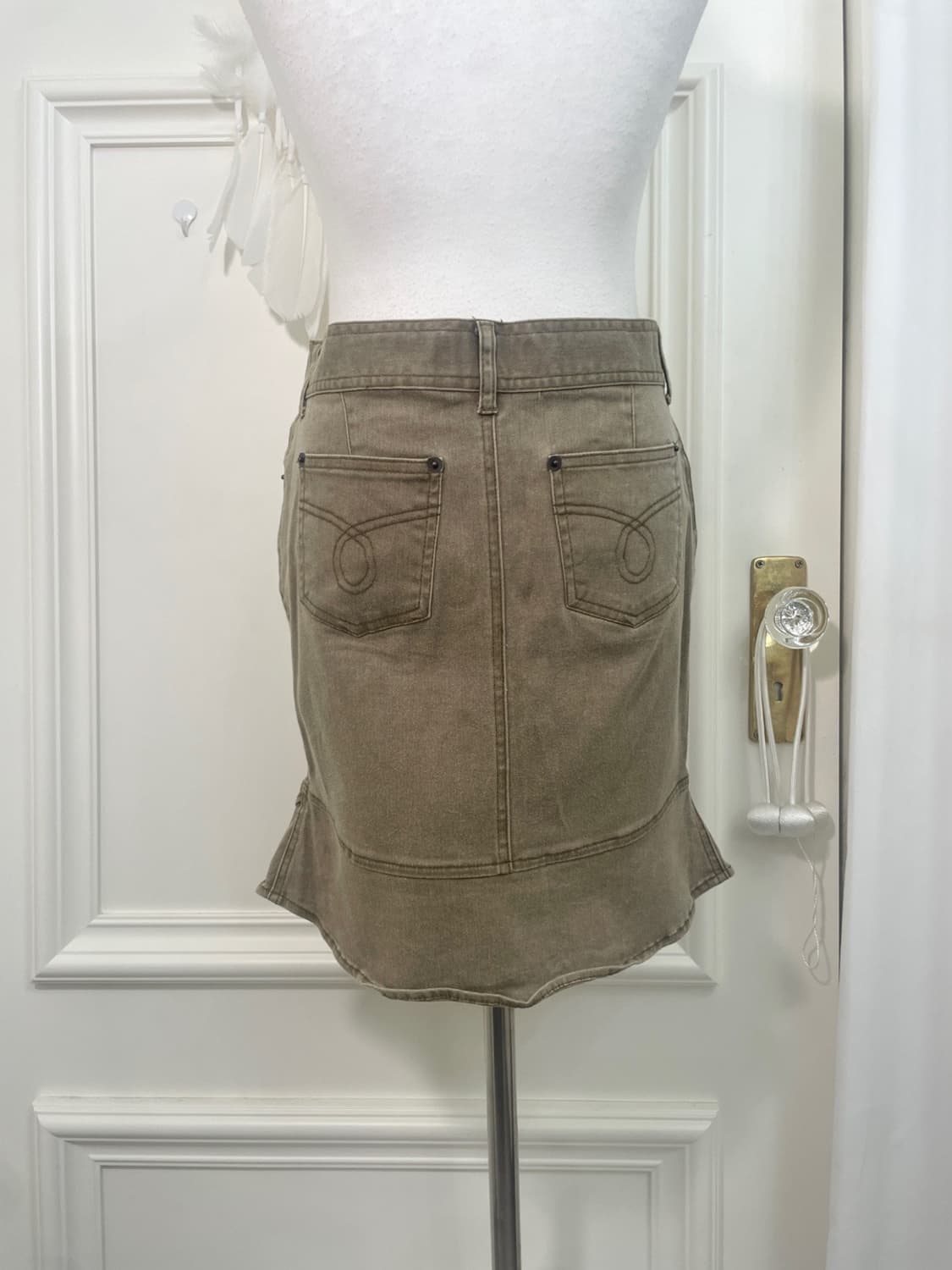 khaki denim ruffle point midi skirt 상품이미지4