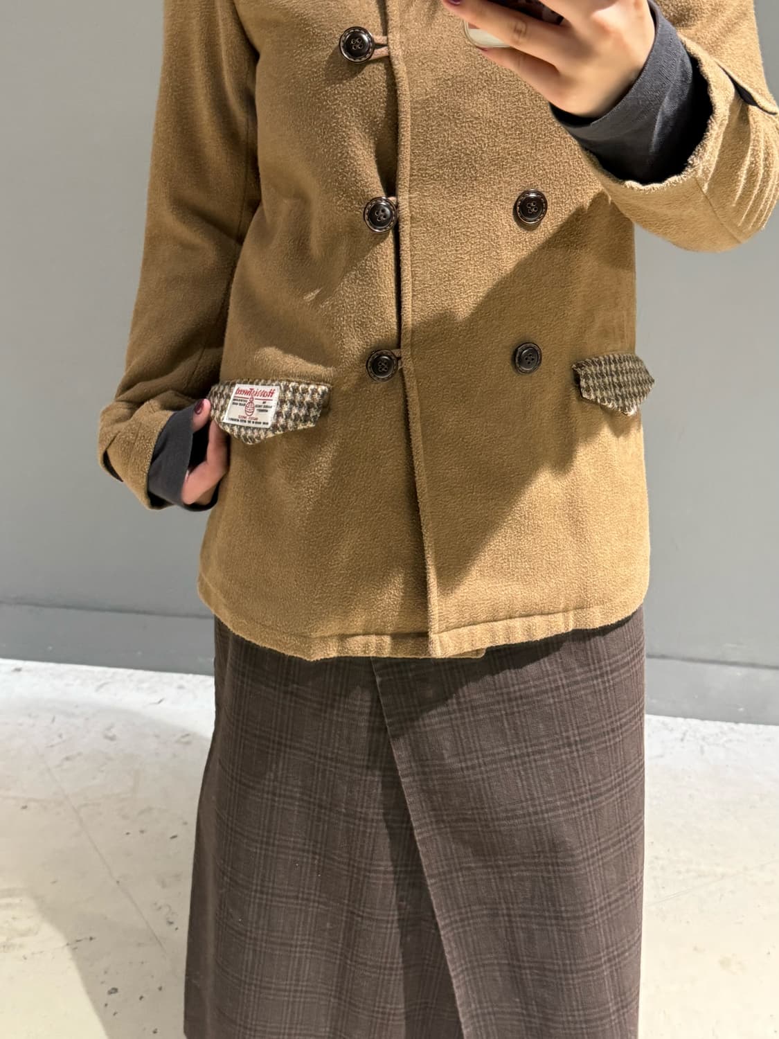 Harris tweed detail double button coat 상품이미지3