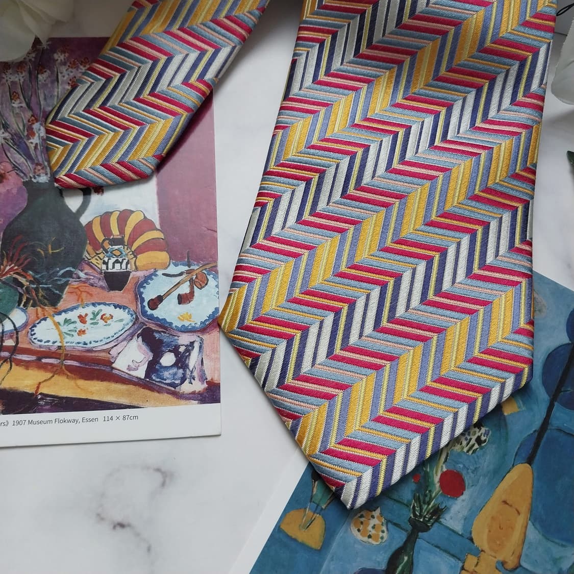 미쏘니 실크 옐로우&핑크 헤링본 넥타이 9.5cm A+등급 K1274
 상품이미지4