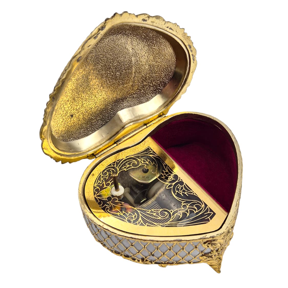 80s 일본 엔틱 카메오 실버 하트 오르골 보석함 상품이미지3