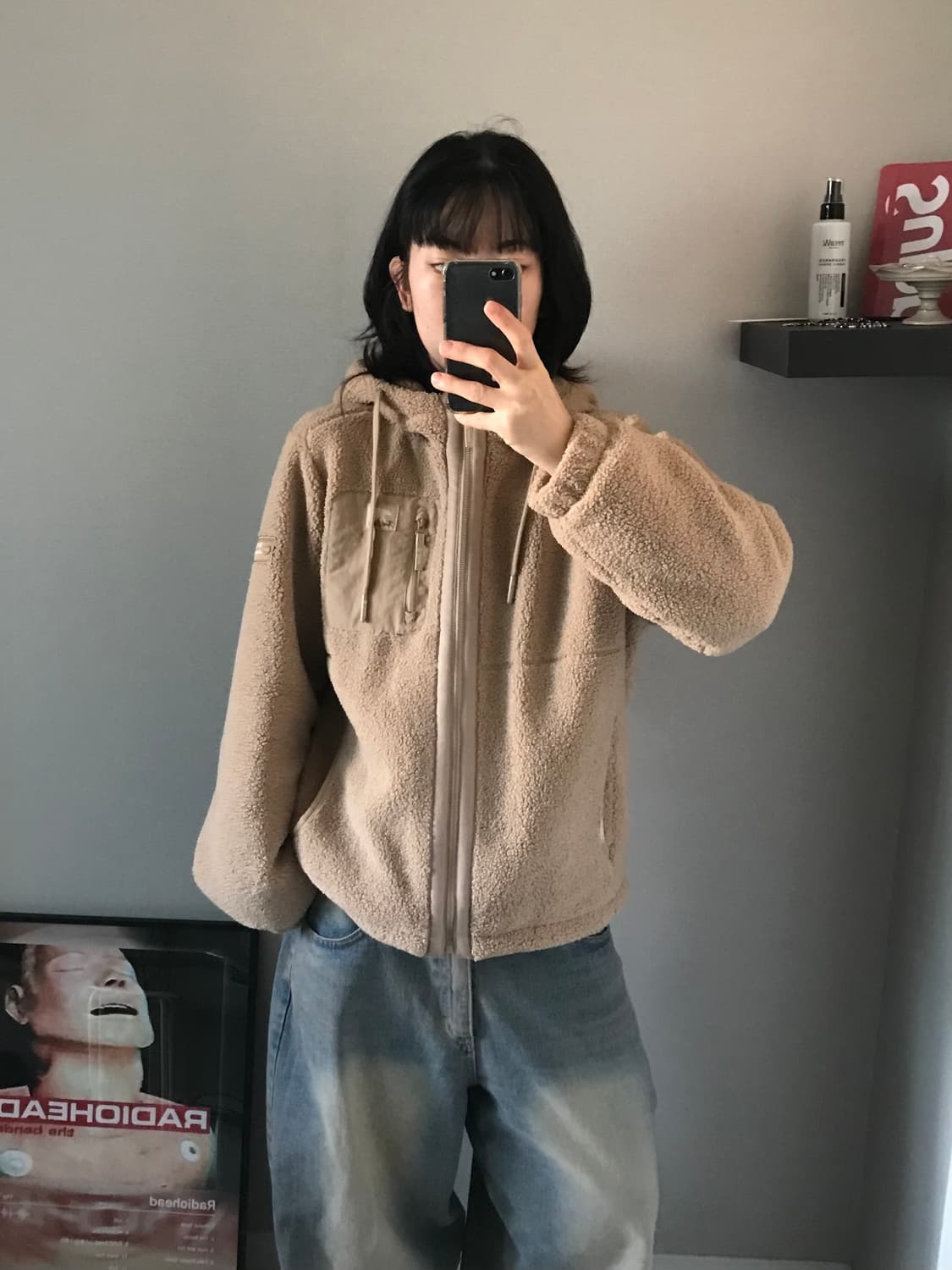 지프 폴라베어 베이지 플리스 후드집업 상품이미지1