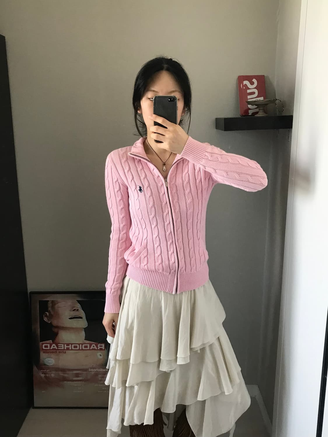 폴로 랄프로렌 포니 로고 핑크 케이블 니트집업 상품이미지2