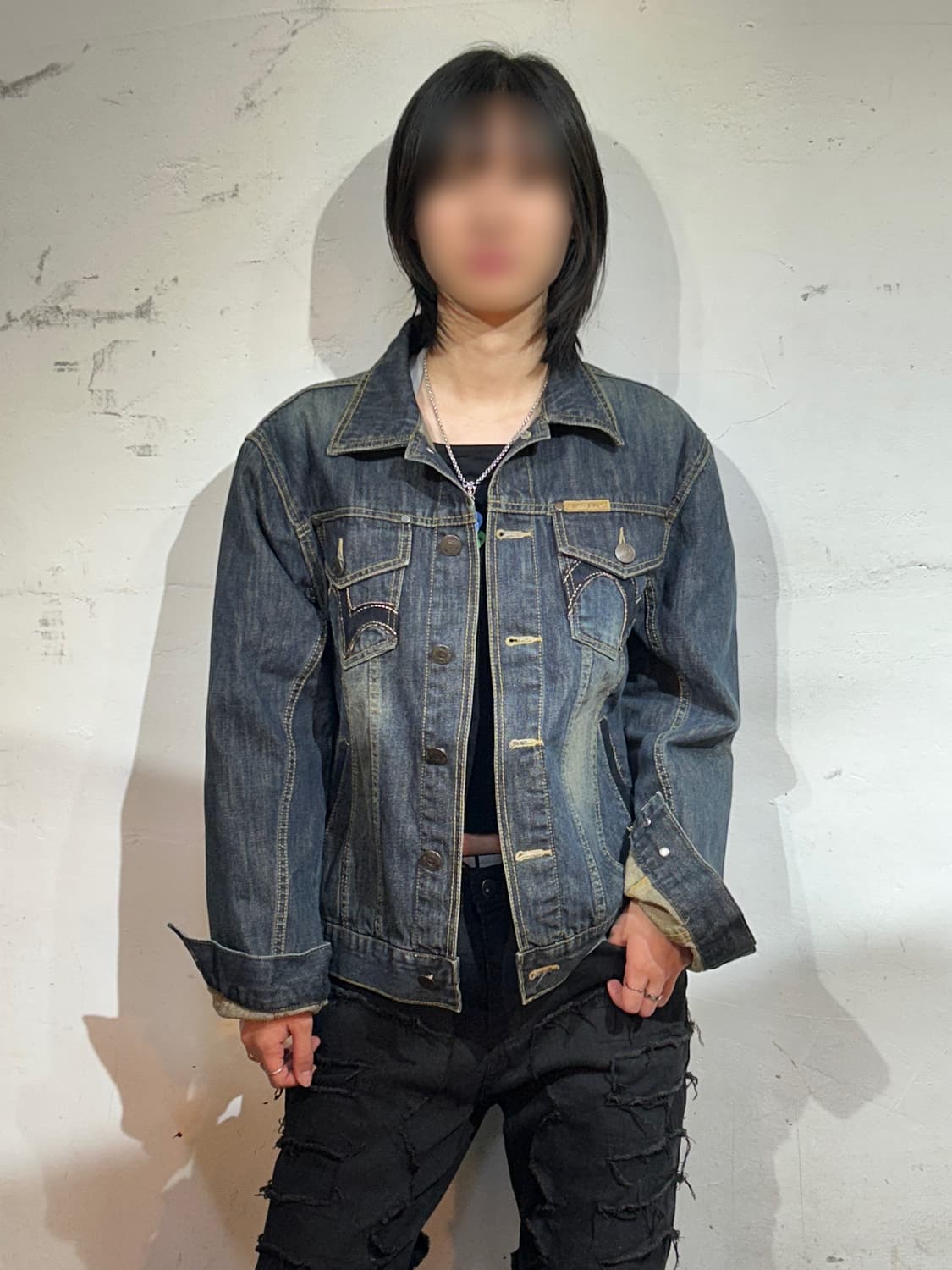 에비수 다이콕 벨벳 스티치 포인트 워싱 데님 청자켓 L 상품이미지3