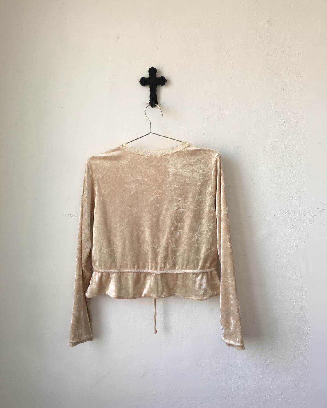Lace trimming velvet cardigan 상품이미지3