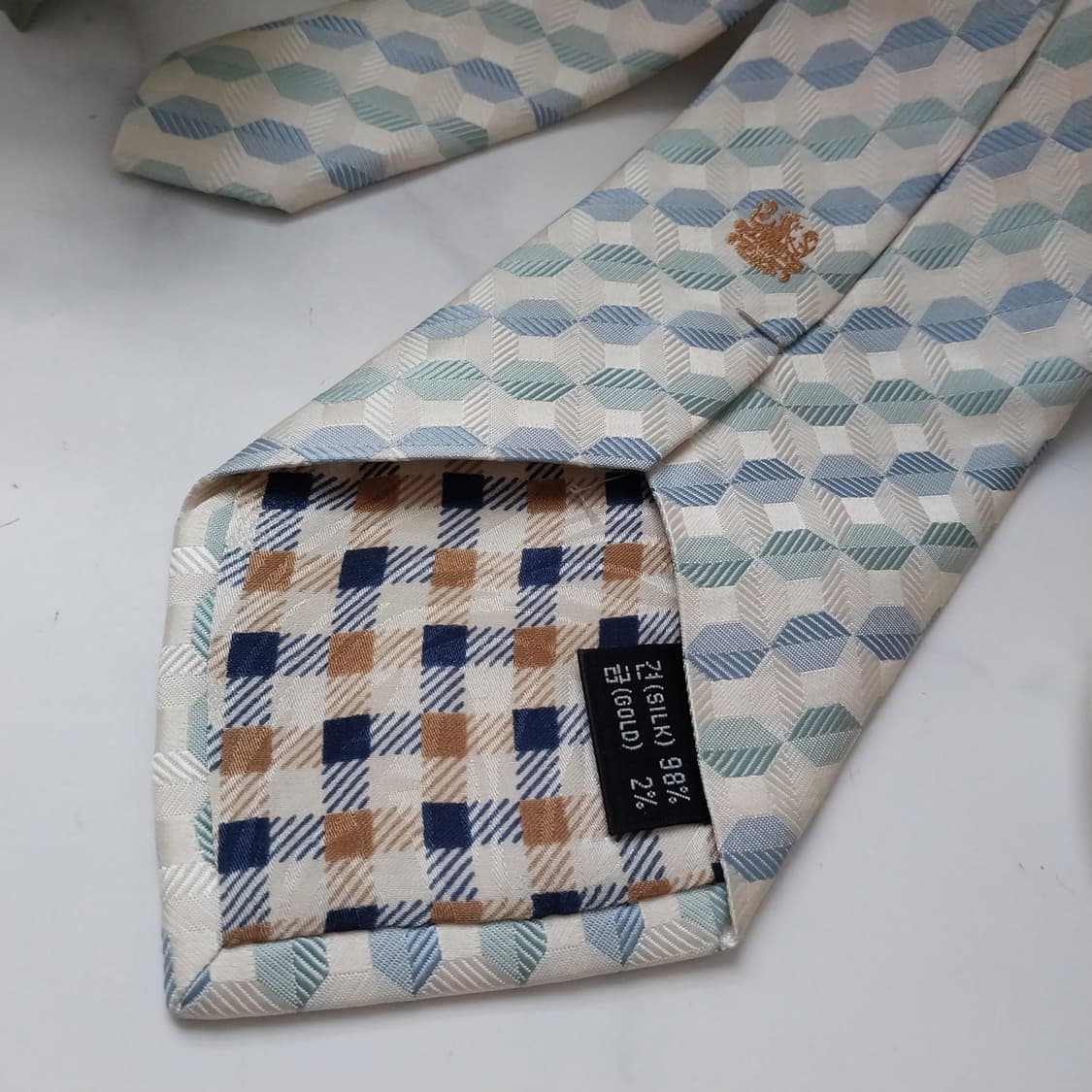 아쿠아스큐텀 아이보리&블루 기하학 넥타이 9.4cm A+등급 K1072
 상품이미지7