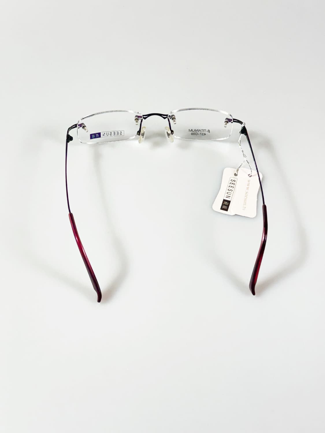 SEESUN 레드 티타늄 스퀘어 무테 프레임 빈티지 안경 상품이미지5