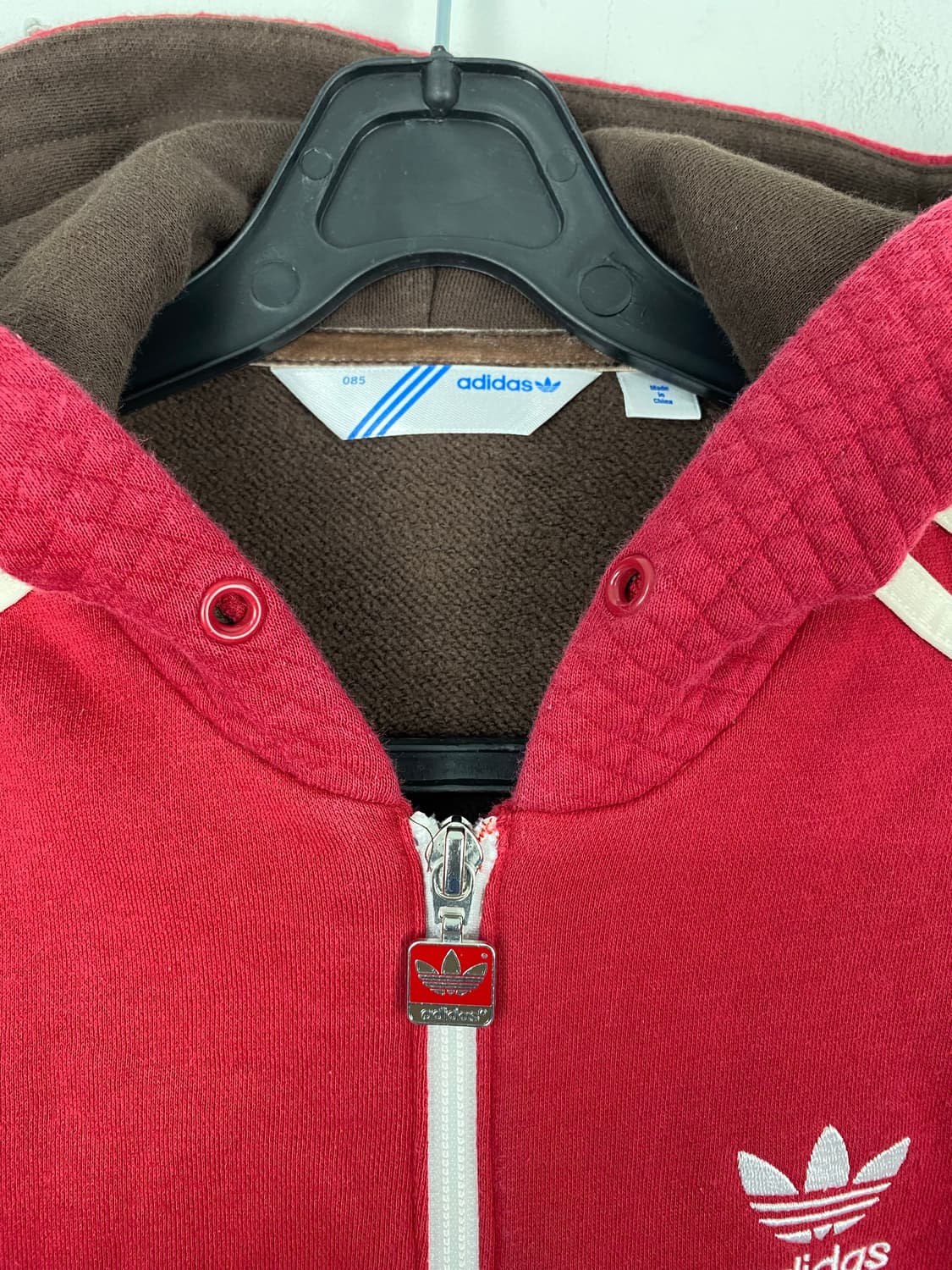 아디다스 레드브라운 배색 올드스쿨 후드집업 XS 상품이미지3