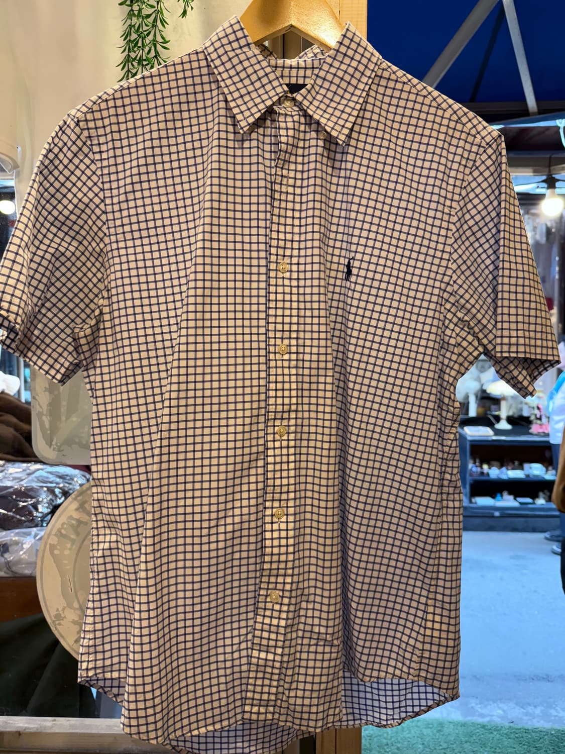 폴로 랄프로렌 네이비포니 블루 체크 반팔셔츠 상품이미지1