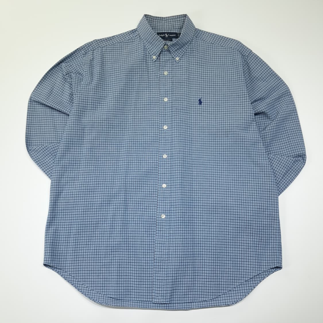 CL757 L 폴로 90s 코튼 마이크로체크 블루네이비 셔츠 남방 상품이미지1