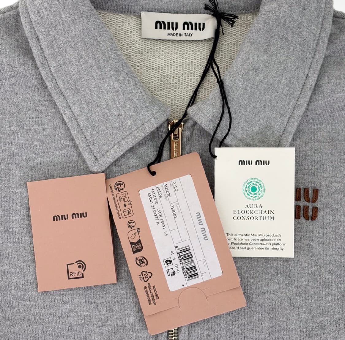 [L] 미우미우 하프 지퍼 오버핏 카라 스웻 셔츠 맨투맨 티셔츠 그레이 상품이미지8